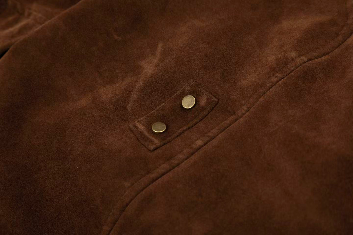Vintage Metal Toggle Buckle Suede Fleece Lined Hooded Jacket - OMYGOODS