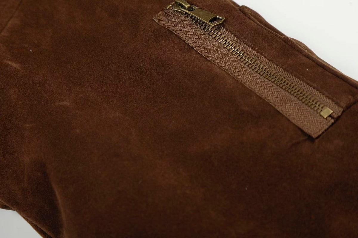 Vintage Metal Toggle Buckle Suede Fleece Lined Hooded Jacket - OMYGOODS