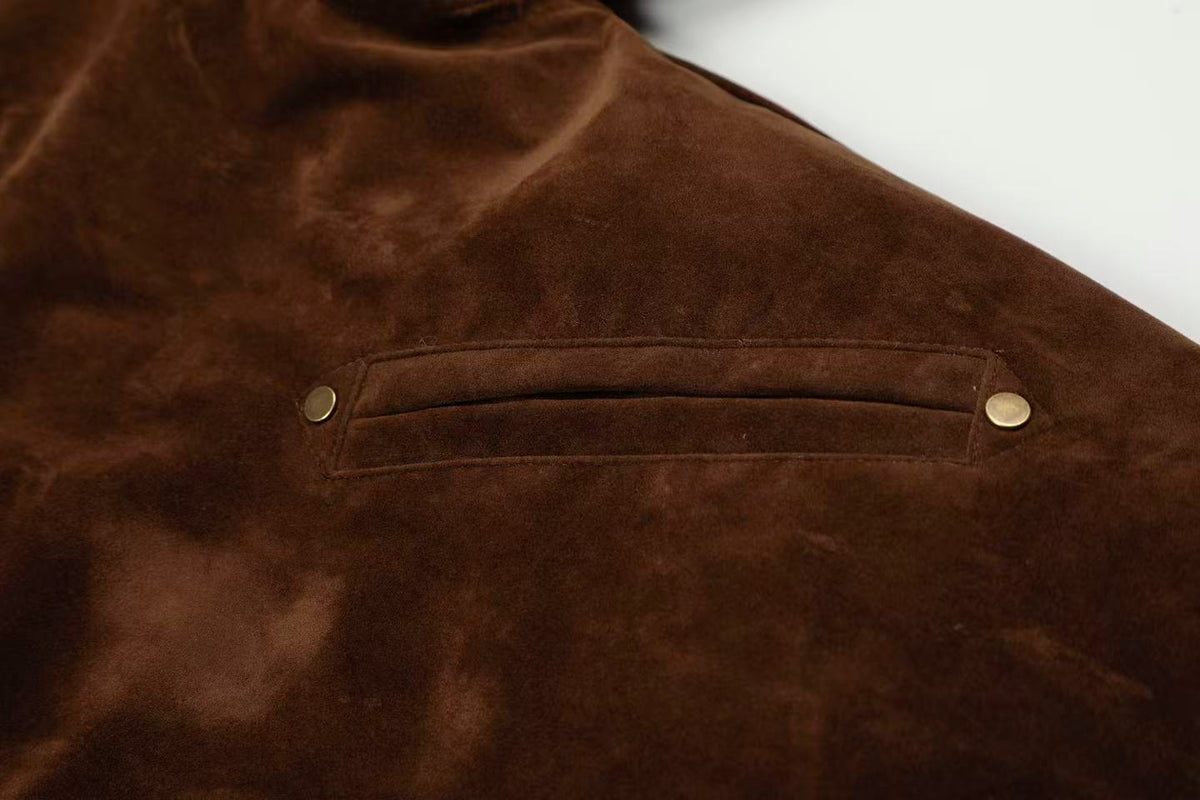 Vintage Metal Toggle Buckle Suede Fleece Lined Hooded Jacket - OMYGOODS