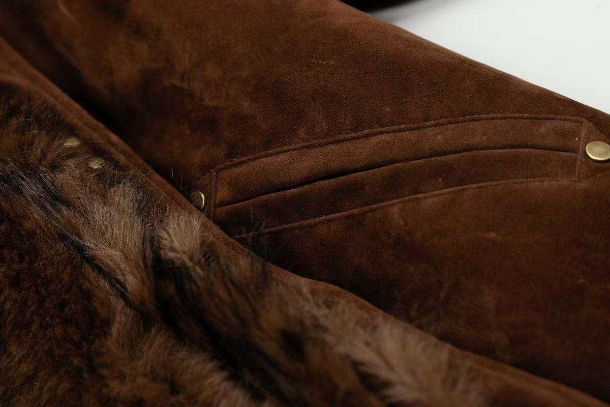 Vintage Metal Toggle Buckle Suede Fleece Lined Hooded Jacket - OMYGOODS