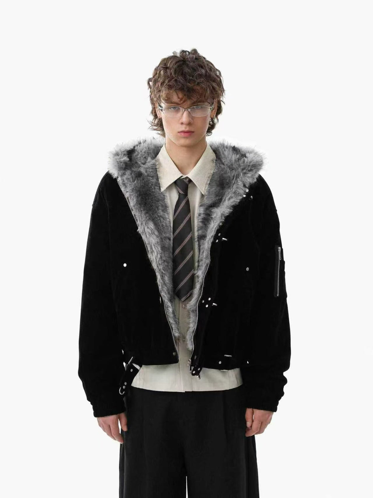 Vintage Metal Toggle Buckle Suede Fleece Lined Hooded Jacket - OMYGOODS