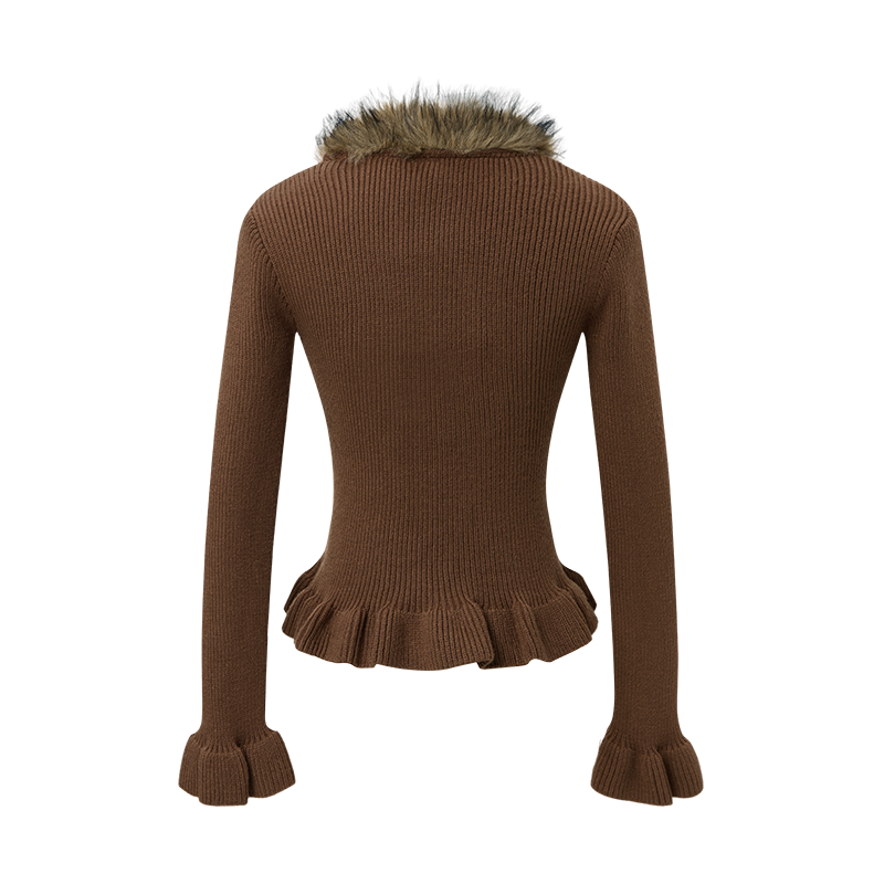 Buckled Fur | Knit Cardigan with Faux Trim