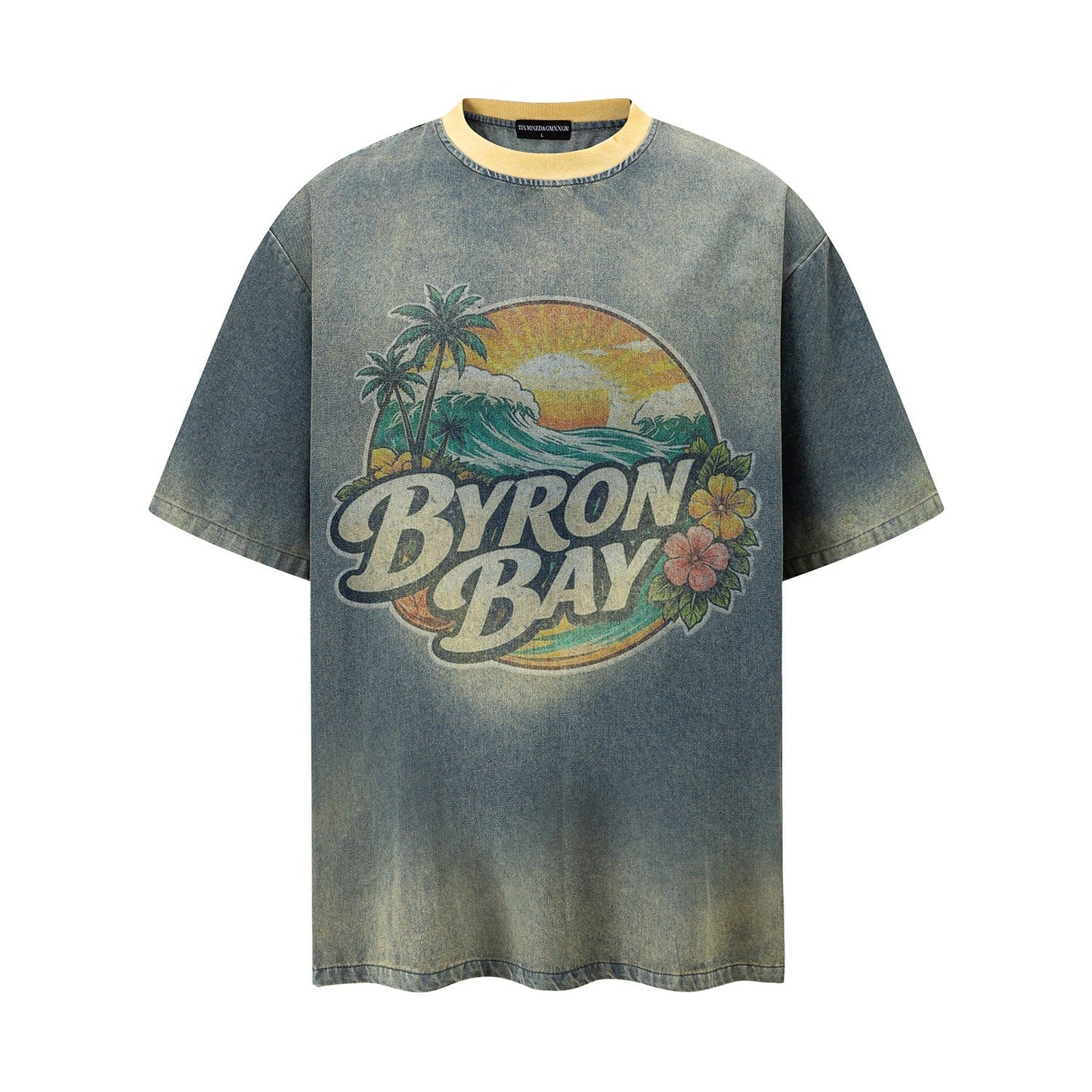 Beach print distressed short sleeved shirt