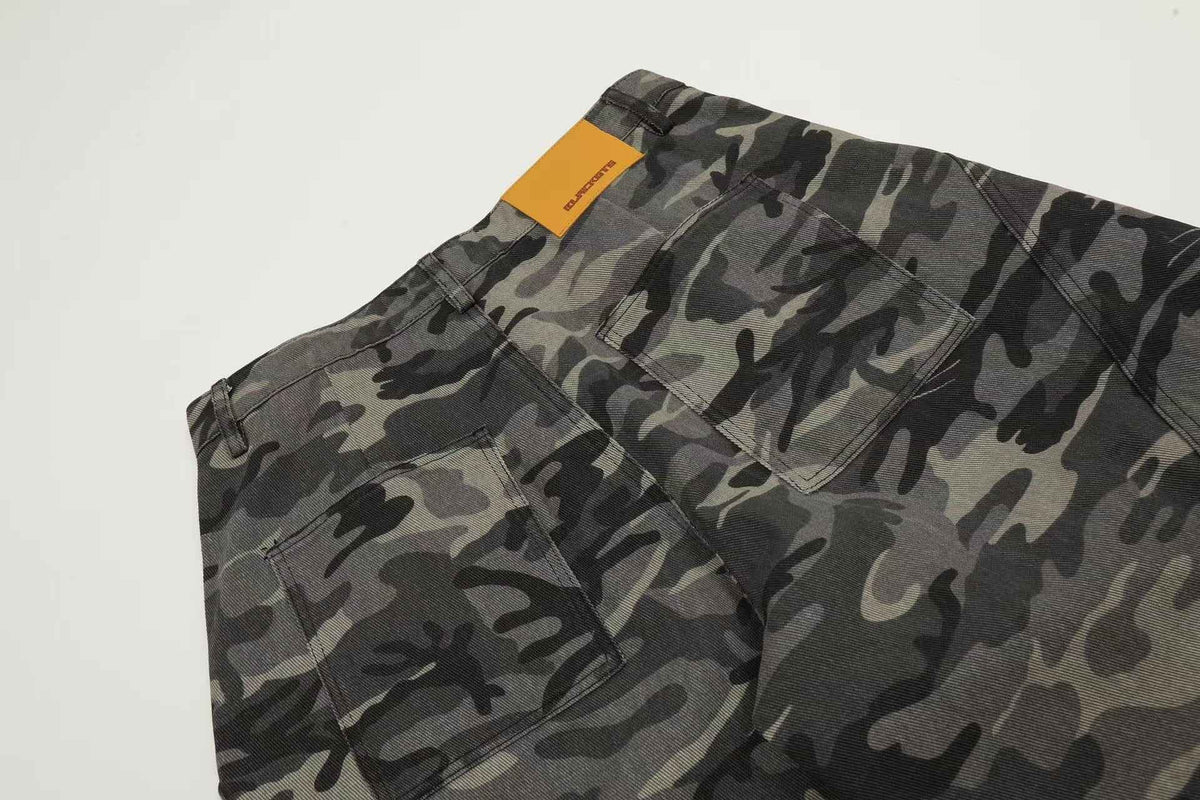 Vintage Camo Seam Panel Multi-Pocket Baggy Wide Leg Cargo Pants - OMYGOODS