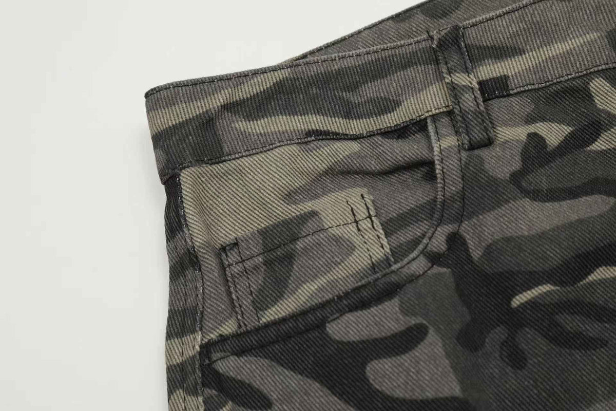 Vintage Camo Seam Panel Multi-Pocket Baggy Wide Leg Cargo Pants - OMYGOODS