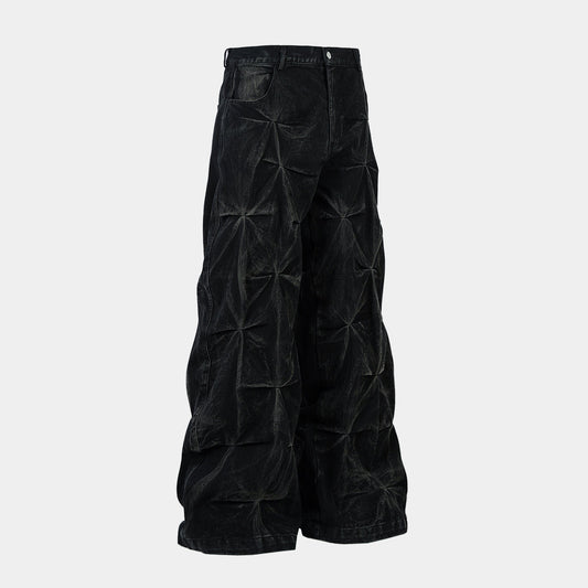 Washed Distressed Pleated | Baggy Jeans