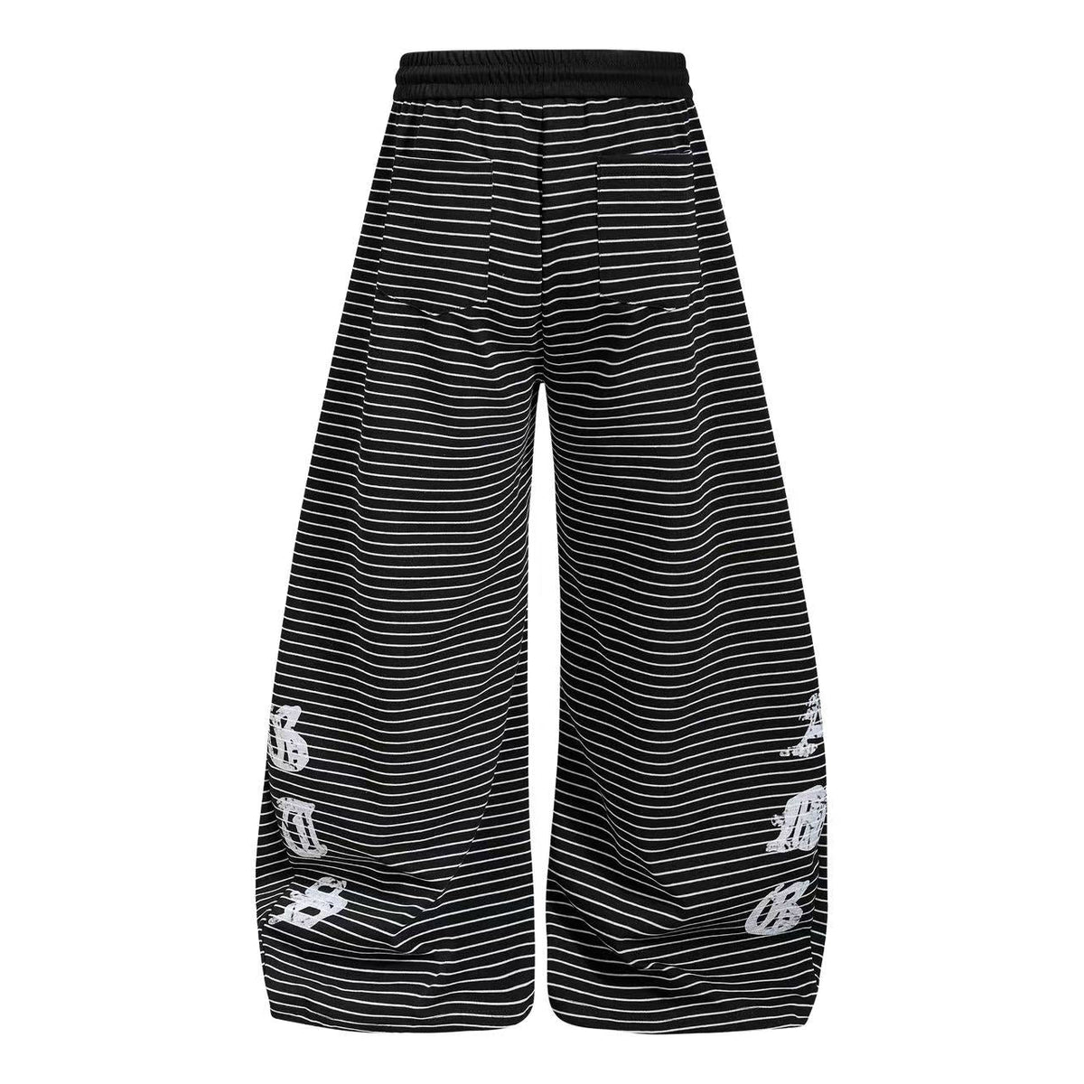 Striped Gothic Script Print Wide-Leg Sweatpants - OMYGOODS