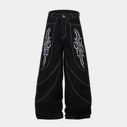 Embroidered Flame | Baggy Jeans