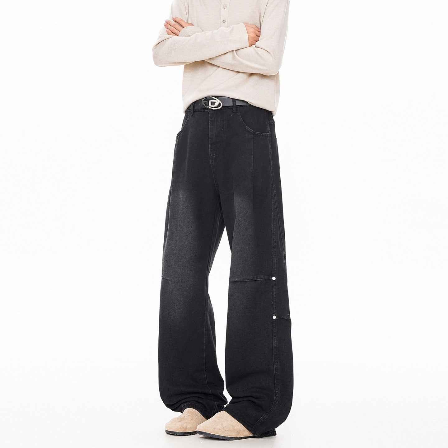 Streetwear Lightning Pattern Washed Denim Pants