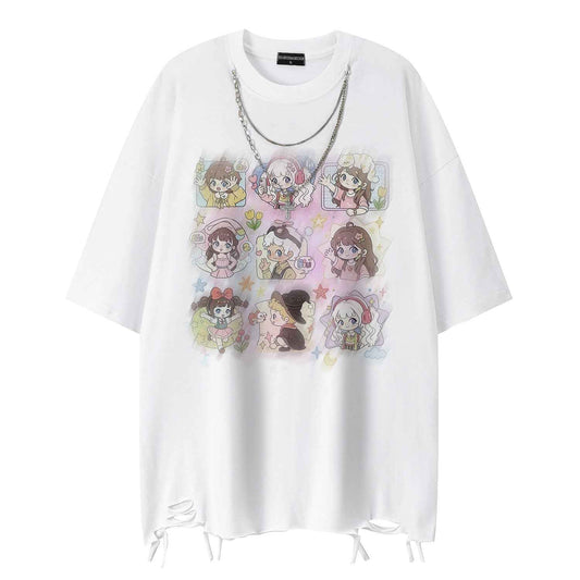 Q-version girls' printed short sleeved shirt