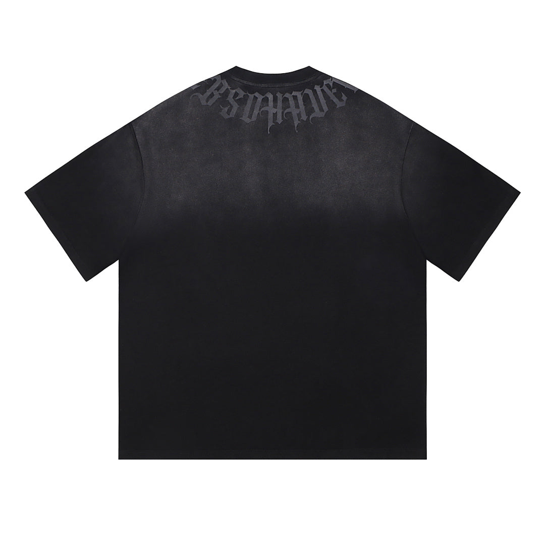 Retro Gradient Letter Printed Washed Oversize T-shirt