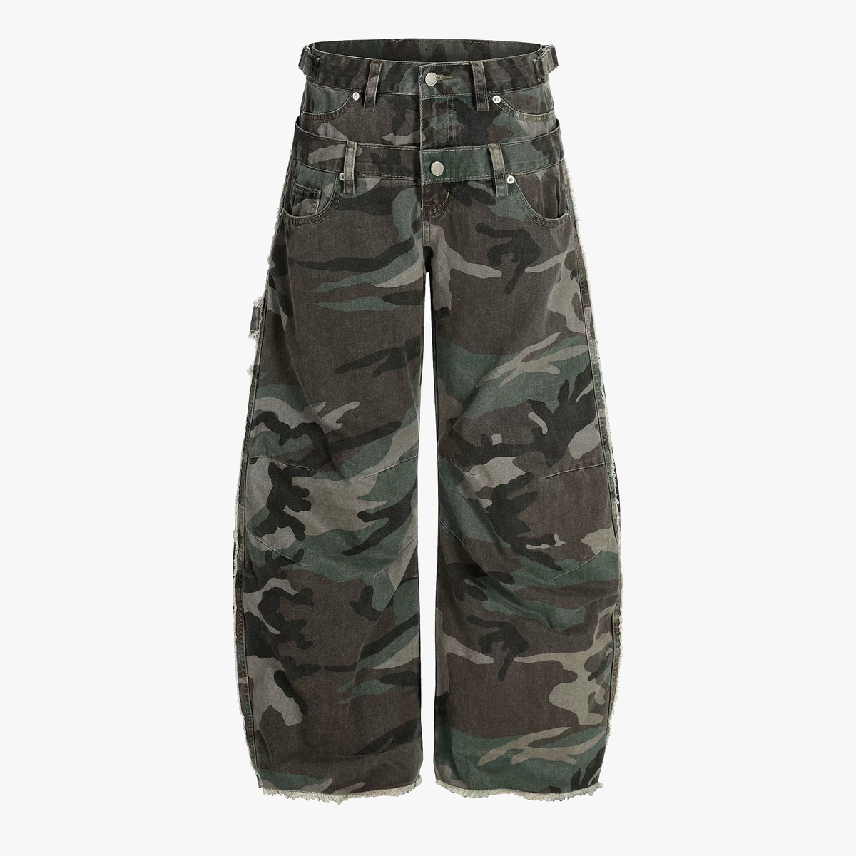 Retro Double Waist Camouflage Barrel Pants - OMYGOODS