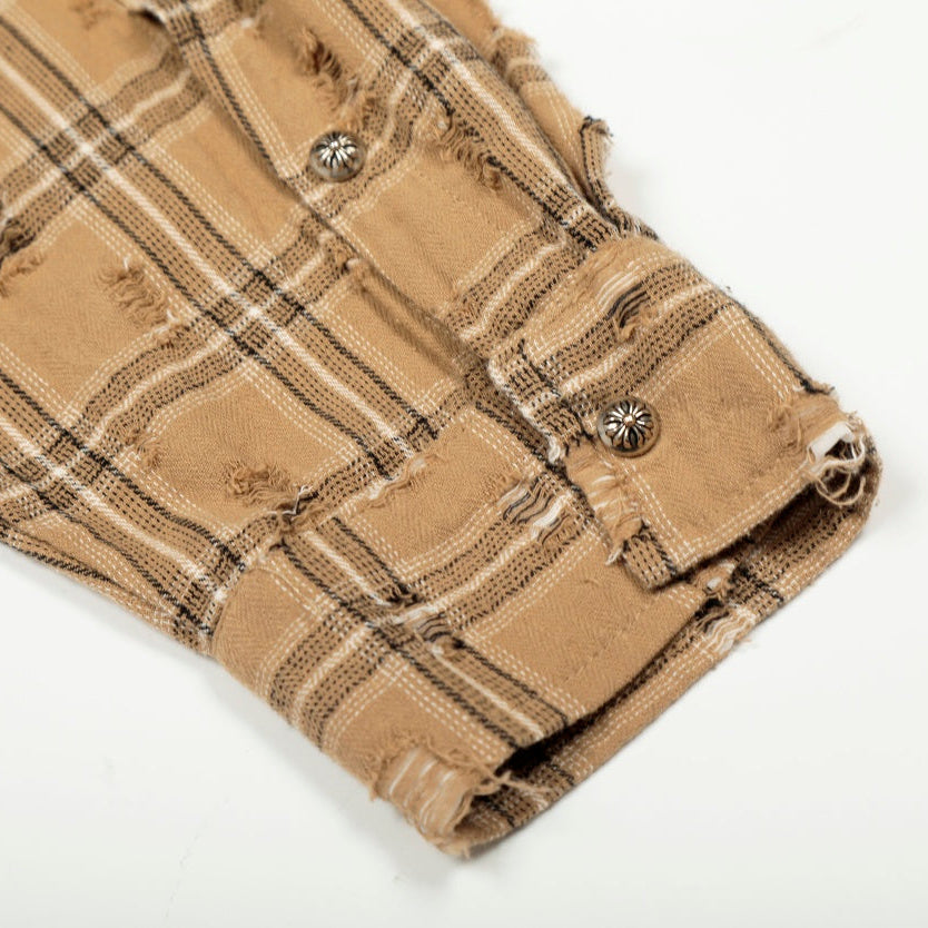 Distressed Plaid Flannel Shirt