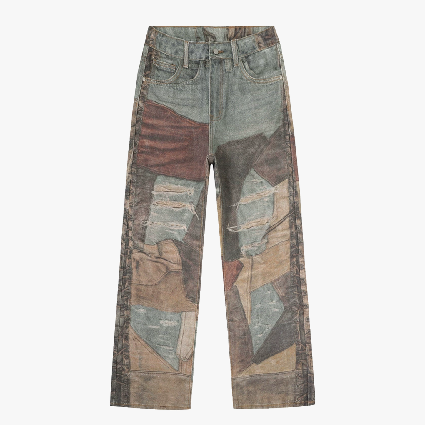 High Street Distressed Washed Printed Jeans
