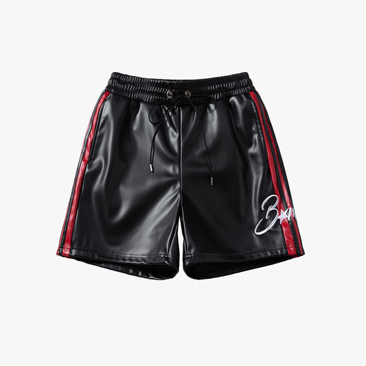 Striped Racing Faux-Leather Shorts
