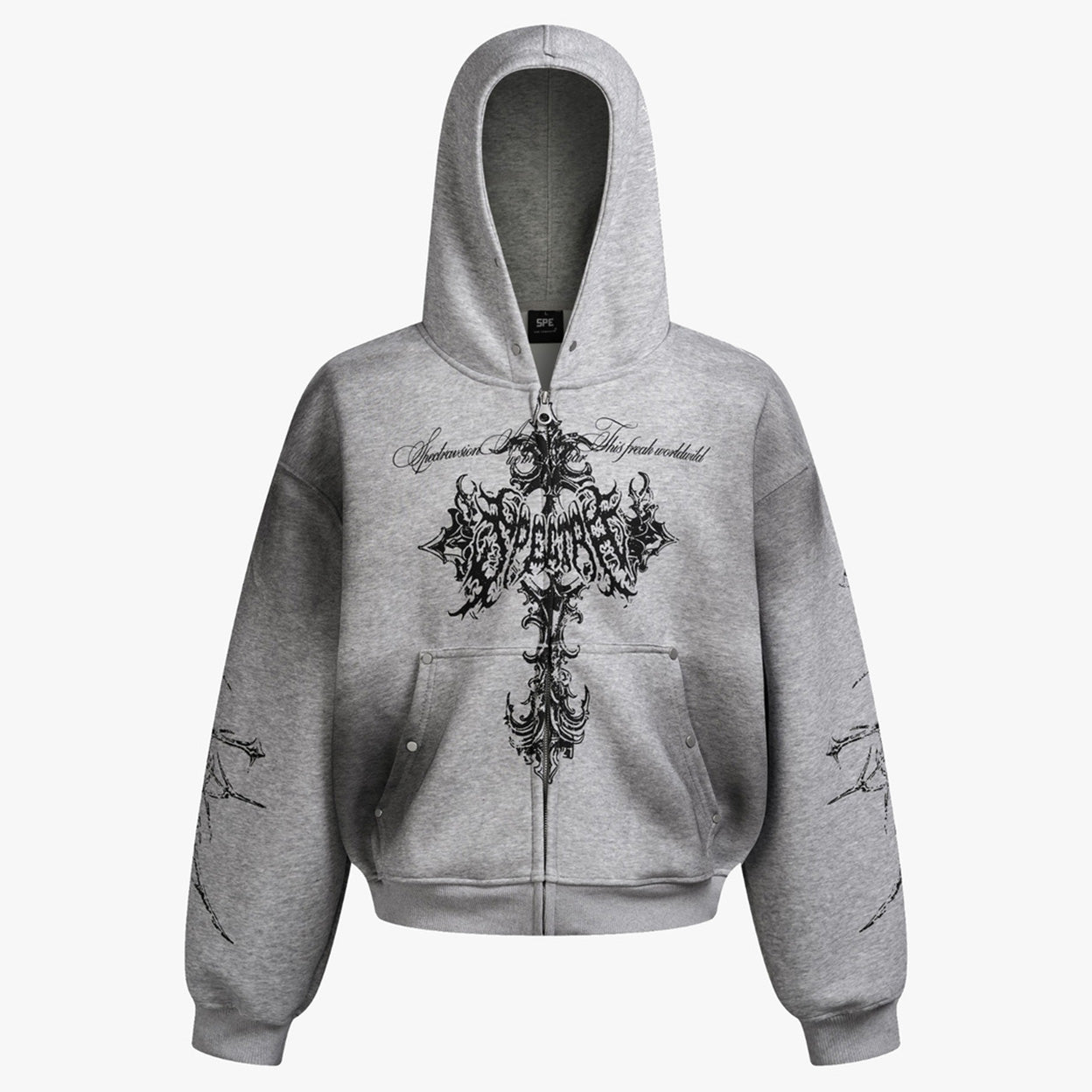 Street Wasteland Washed Cross Print Zip Up Jacket