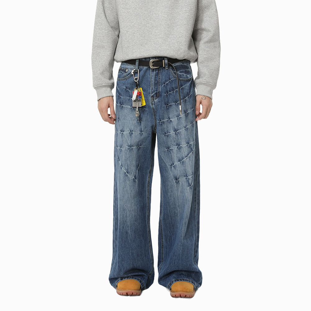 Cross Scratch | Wide Denim Jeans