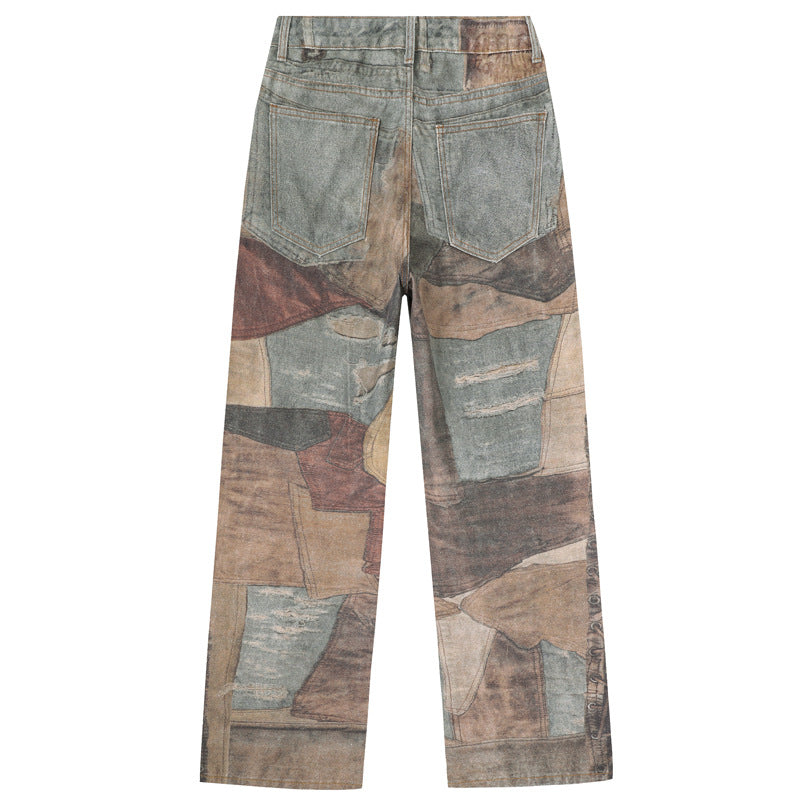 High Street Distressed Washed Printed Jeans