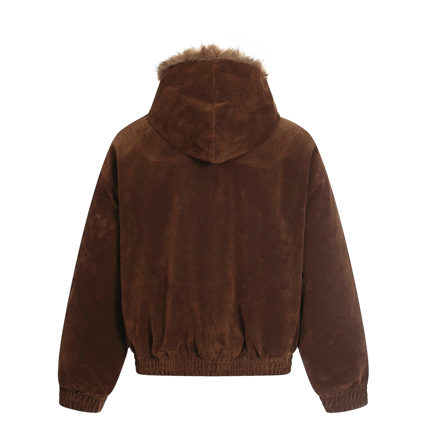 Streetwear Metal Clip Faux Fur Hooded Suede Bomber Jacket