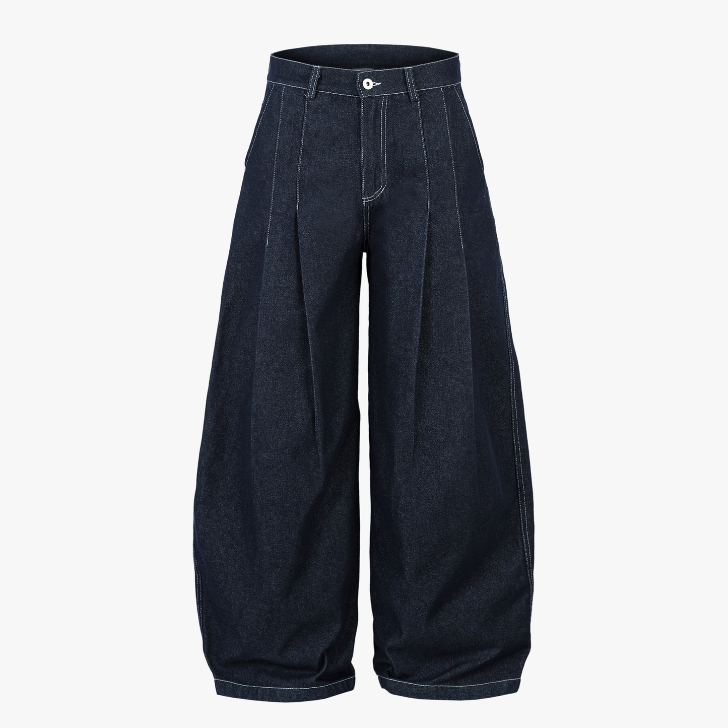 Deconstructed Contrast Stitching Pleated Baggy Barrel Jeans