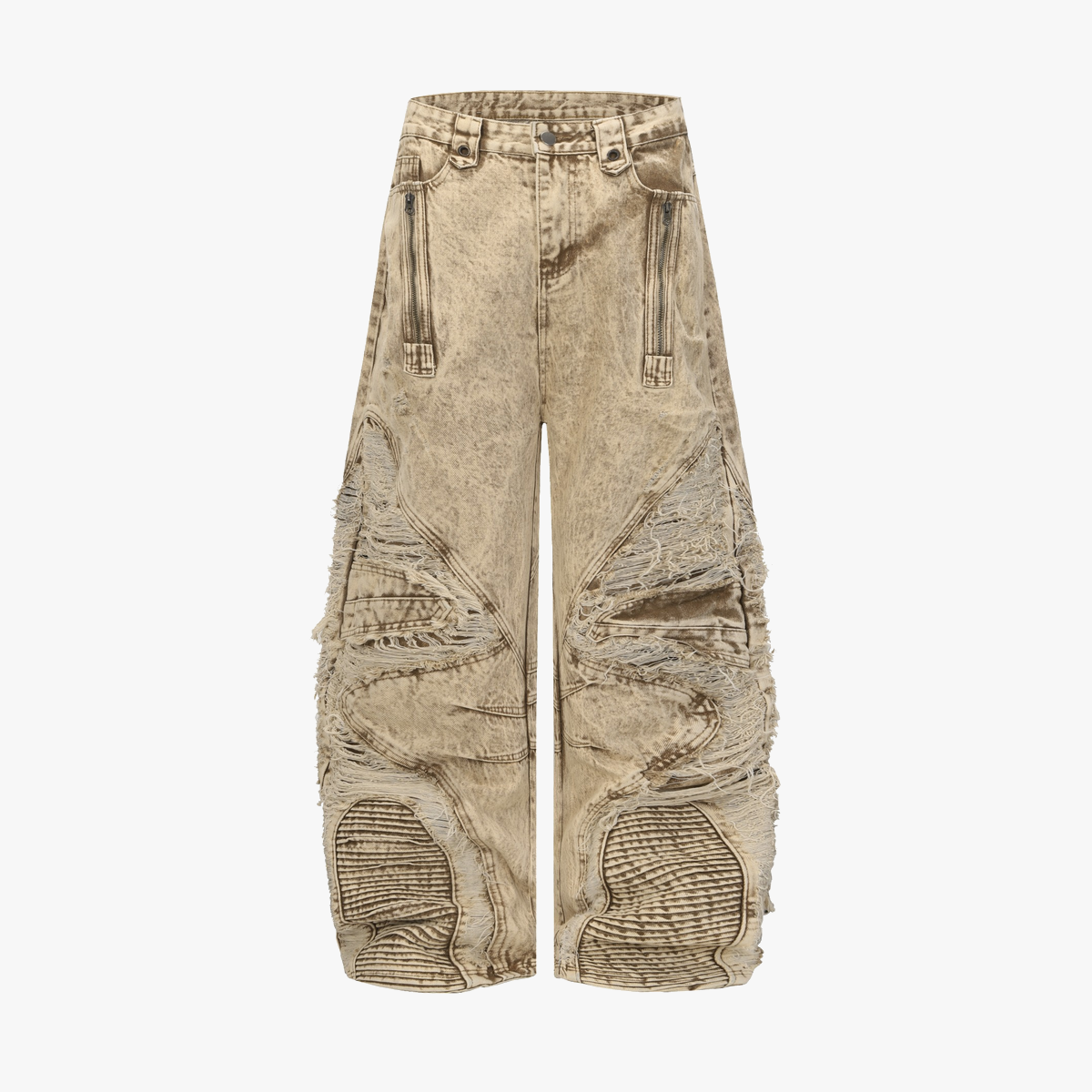 Distressed Raw-Edge Panel Sculpted Wide-Leg Jeans