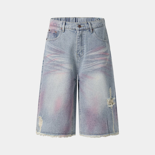 Pink Spray Washed Denim Shorts - Effortlessly Stylish & Comfortable