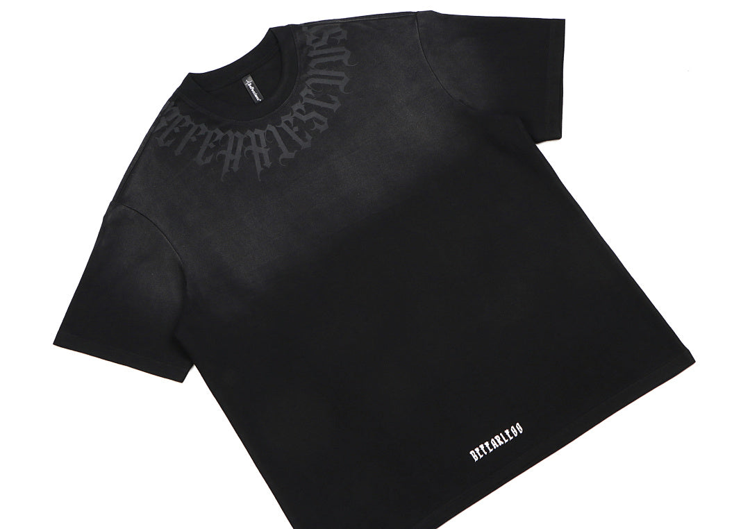 Retro Gradient Letter Printed Washed Oversize T-shirt