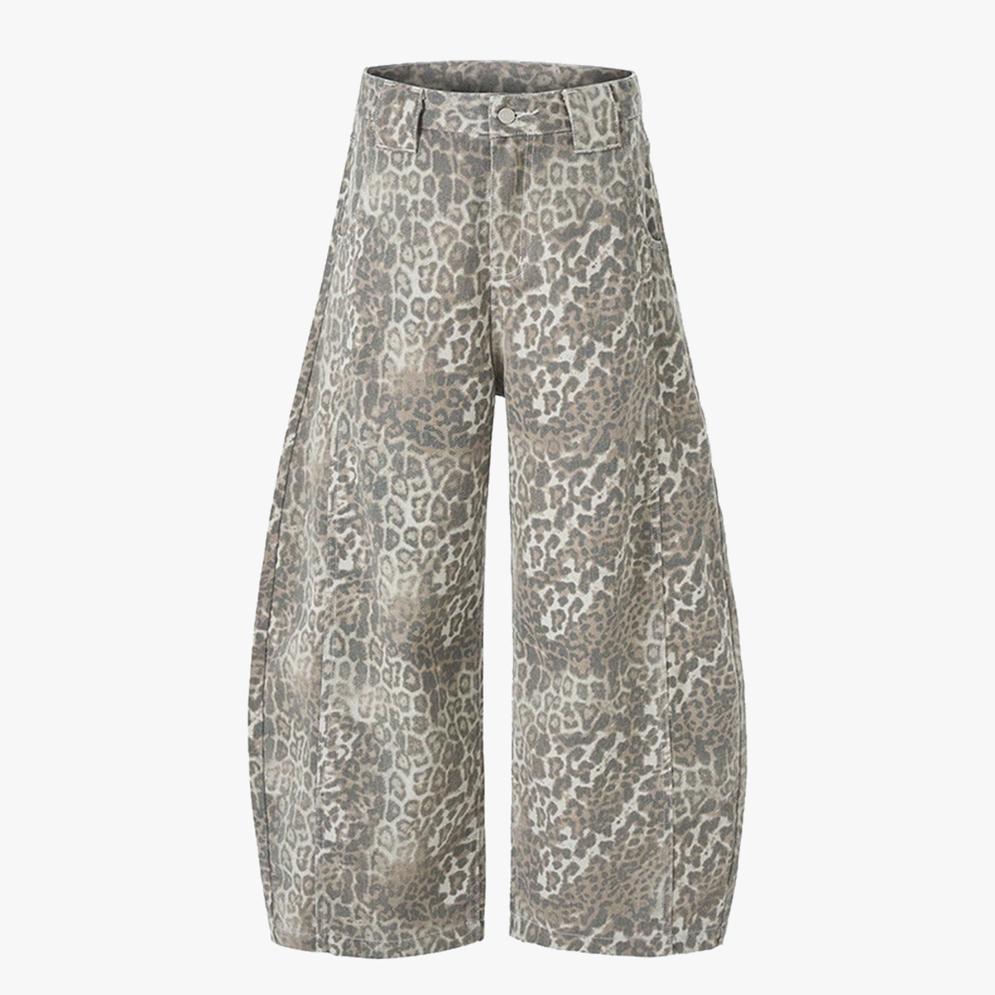 Street Leopard Camouflage Pleated Barrel Jeans