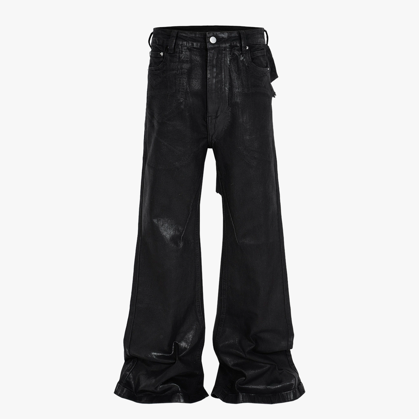 Black Wax Coated Flare Jeans