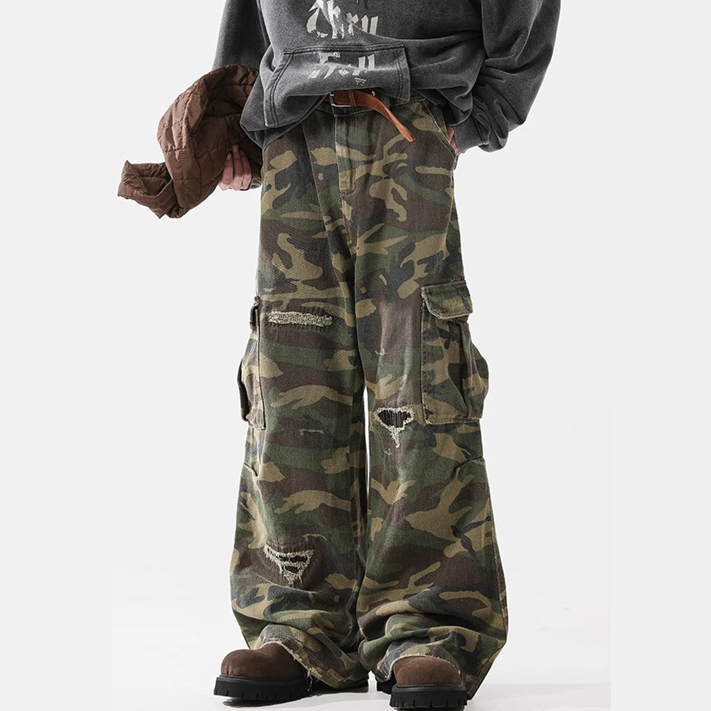Ripped Camouflage Flared | Cargo Pants