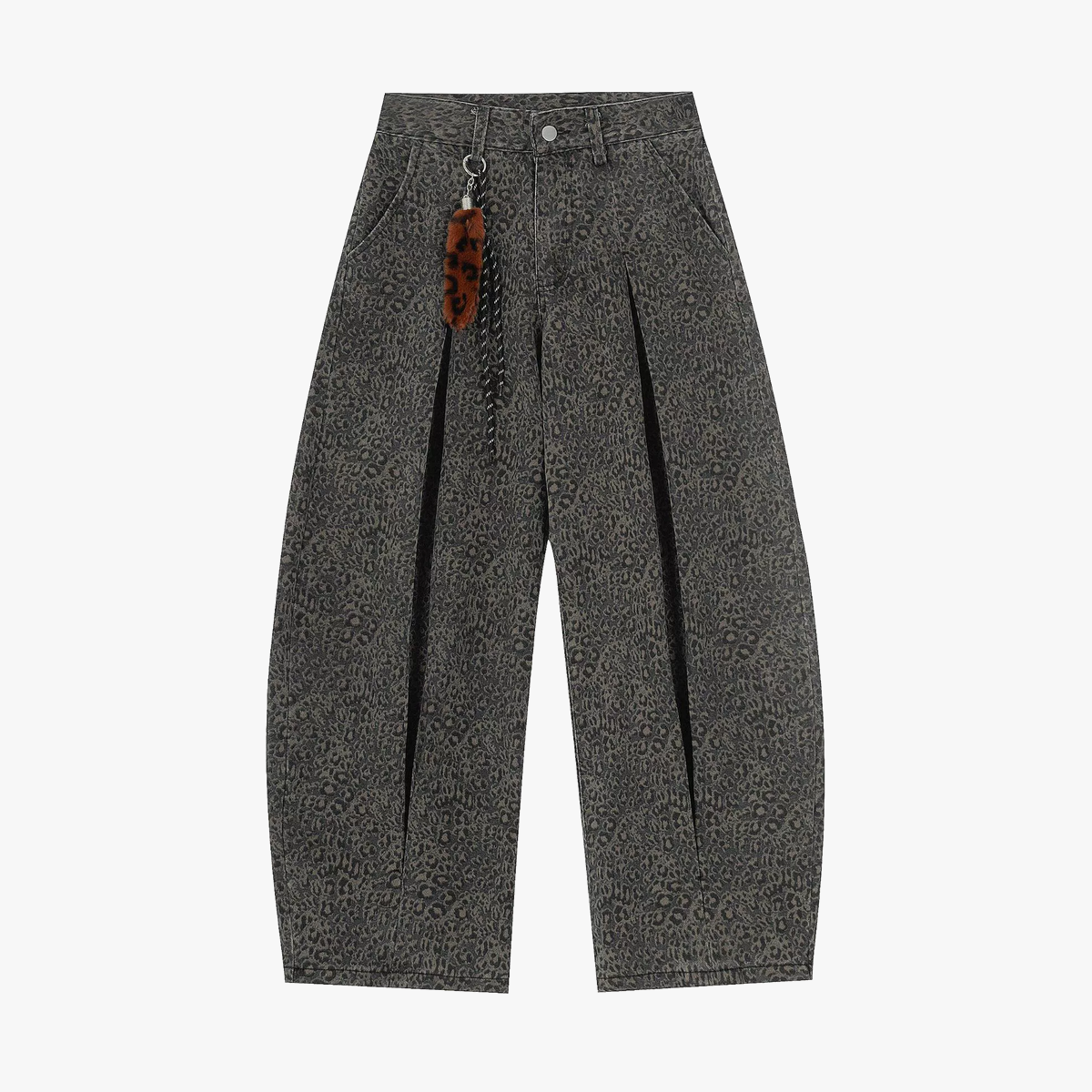 eopard Pleated Wide Leg Denim Barrel Jeans