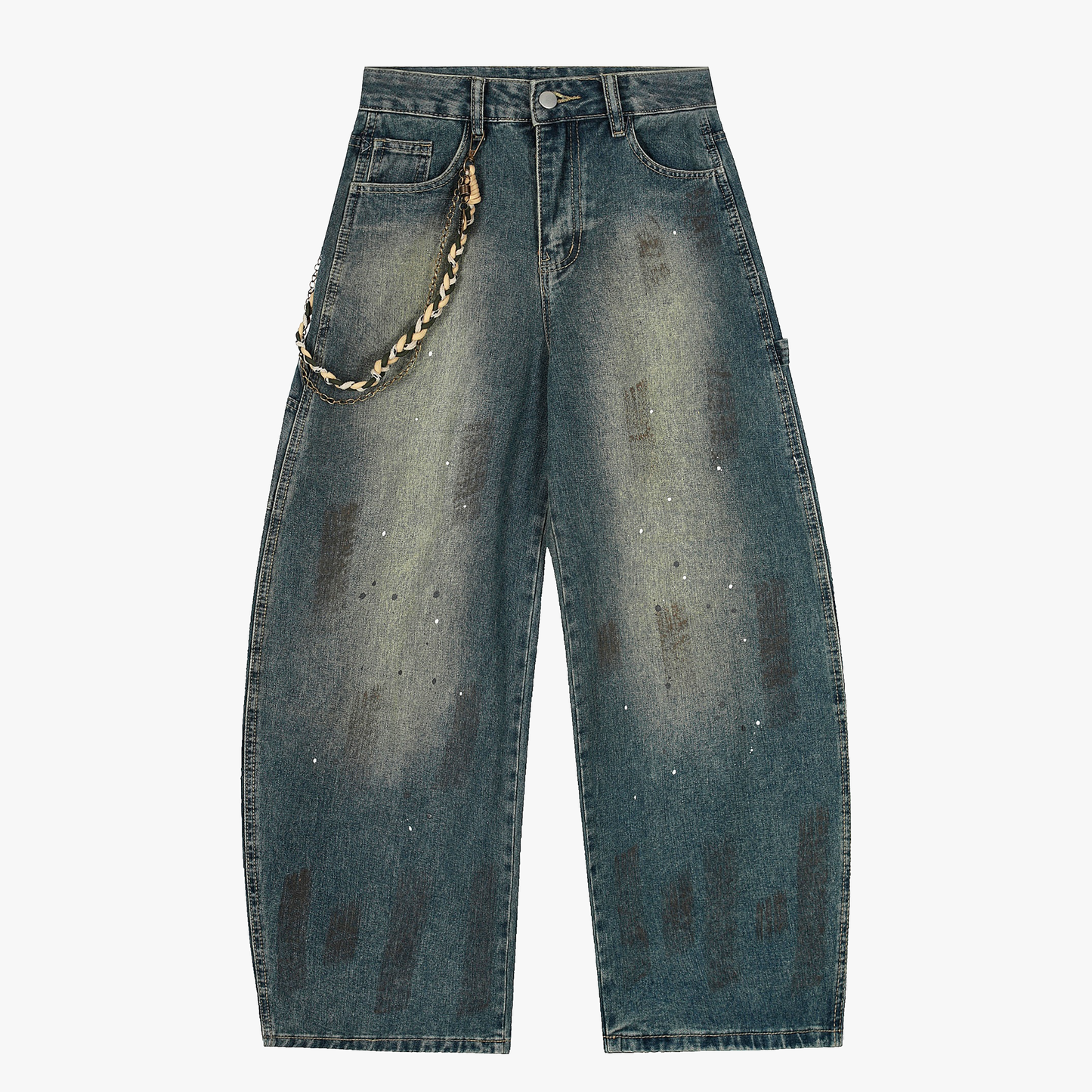 Vintage Inkjet Dirty Dye Washed Scimitar Distressed Jeans
