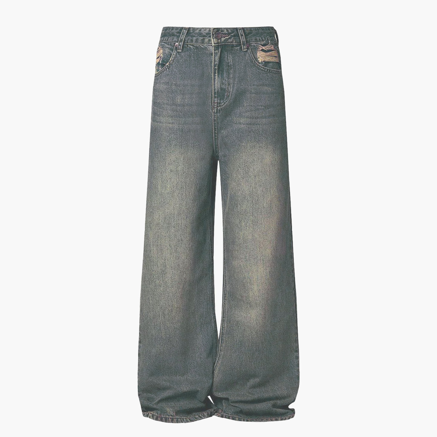 Washed Dirty-Dye Straight Jeans