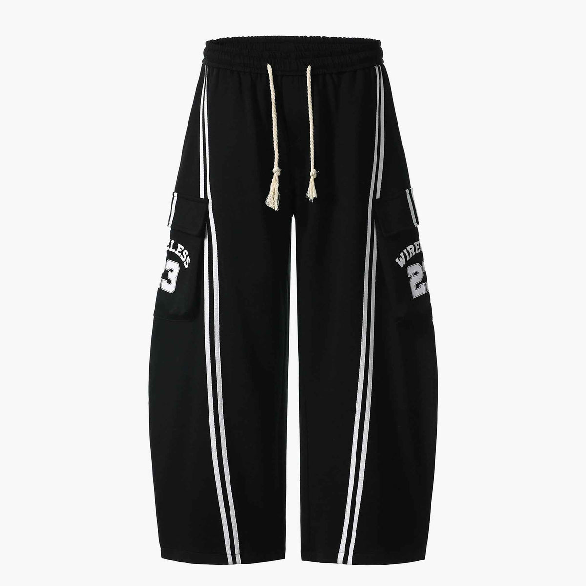 Cotton Web Stitching Letter Print Drawstring Barrel Pants