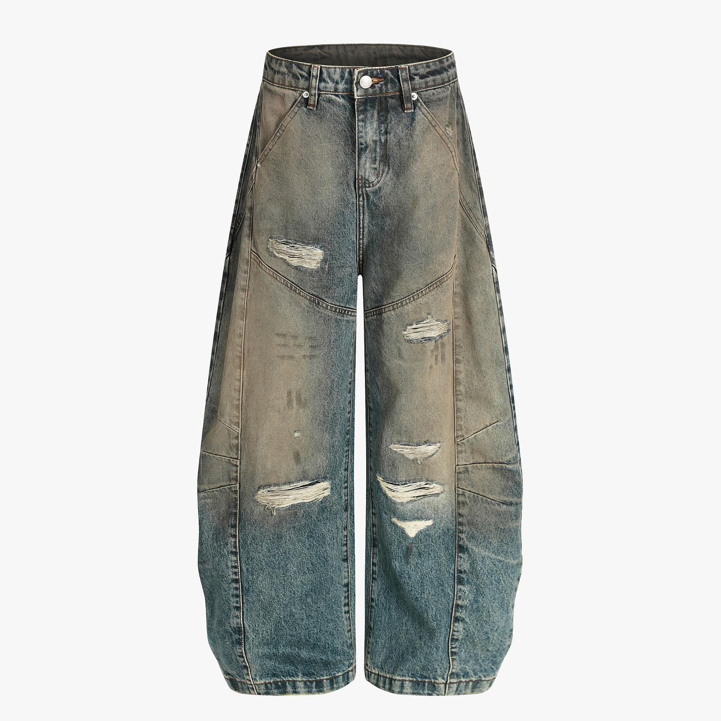 Vintage Mud-Dyed Distressed Barrel Jeans