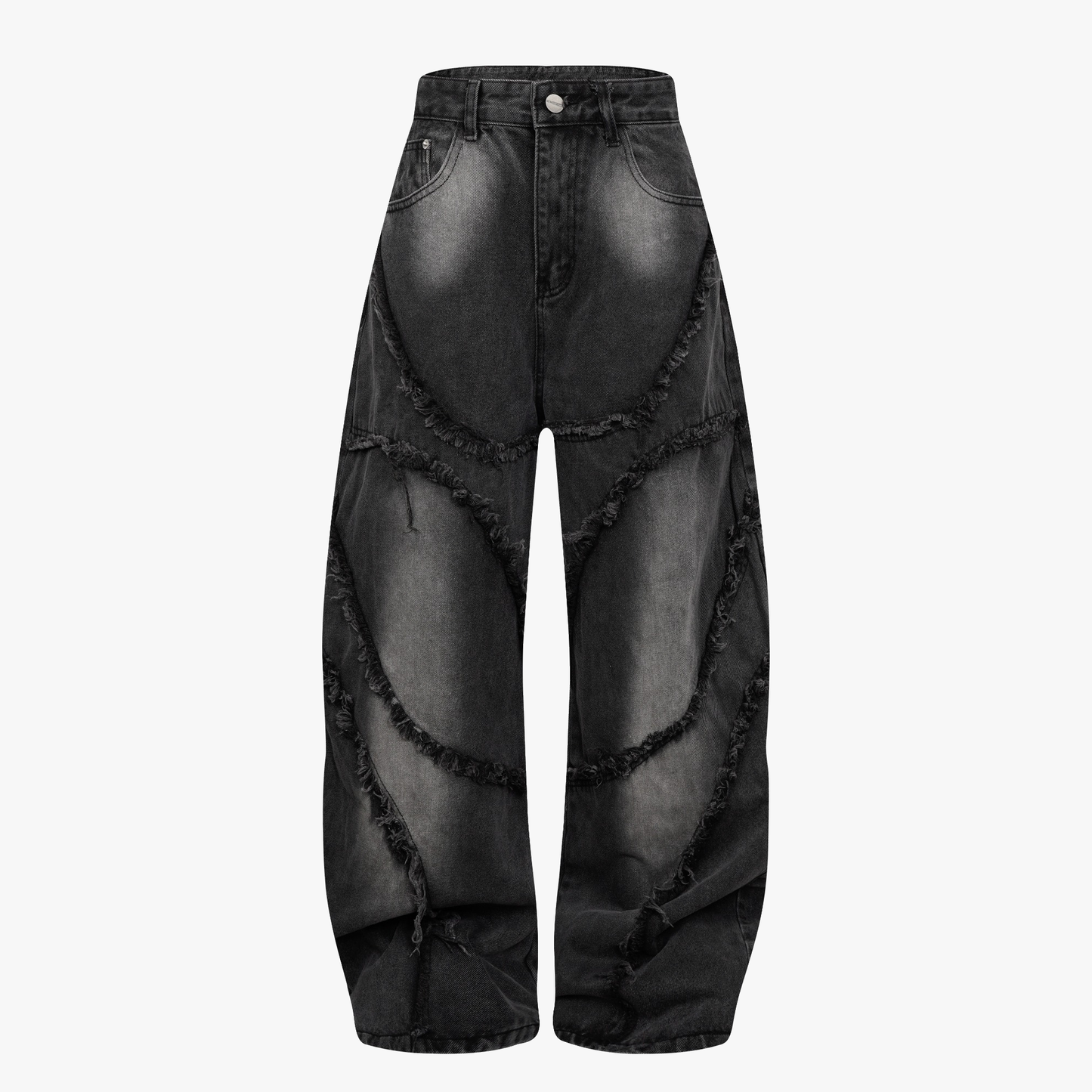 Washed Distressed Raw Edge Barrel Jeans