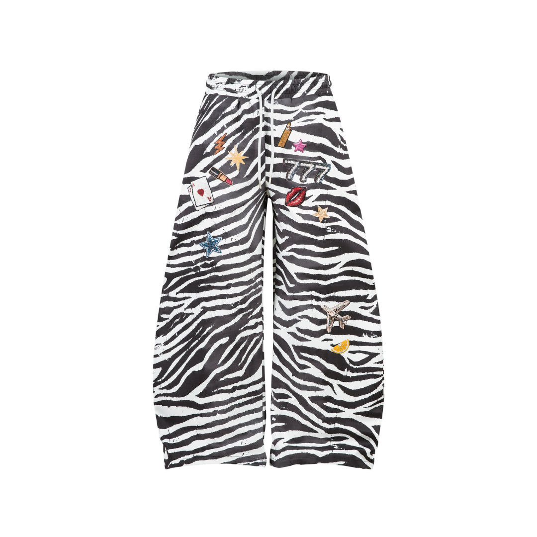 Wide-Leg Zebra Print Emblems Pants