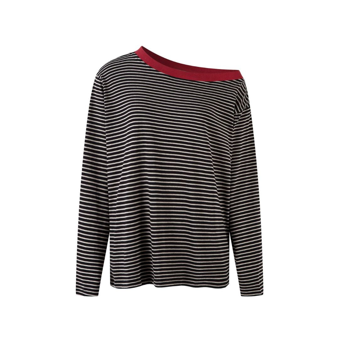 Contrast Trim Off-Shoulder Longsleeve Top