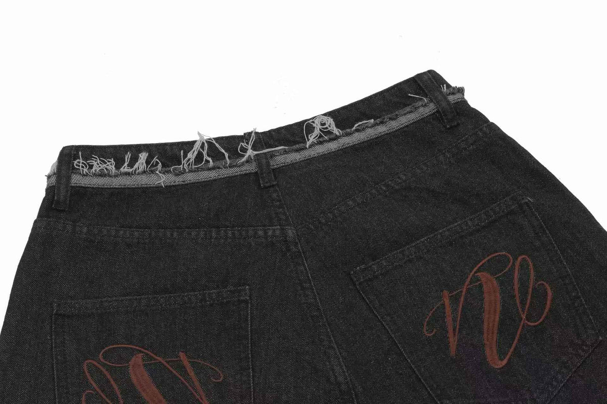 Distressed Denim Knee-Length Jorts