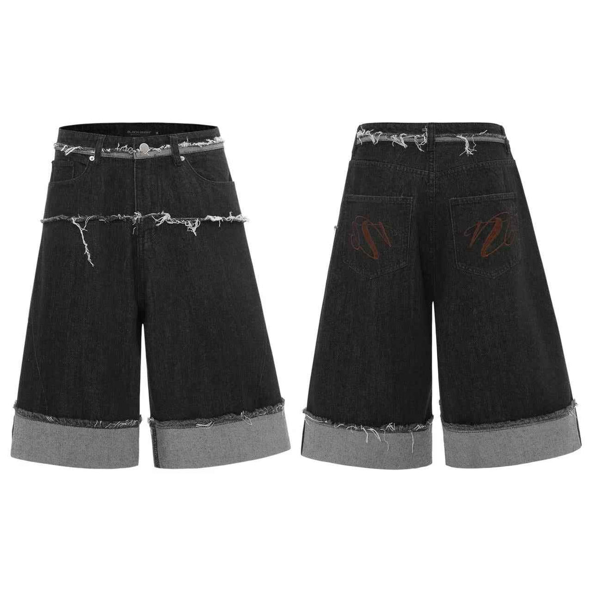 Distressed Denim Knee-Length Jorts
