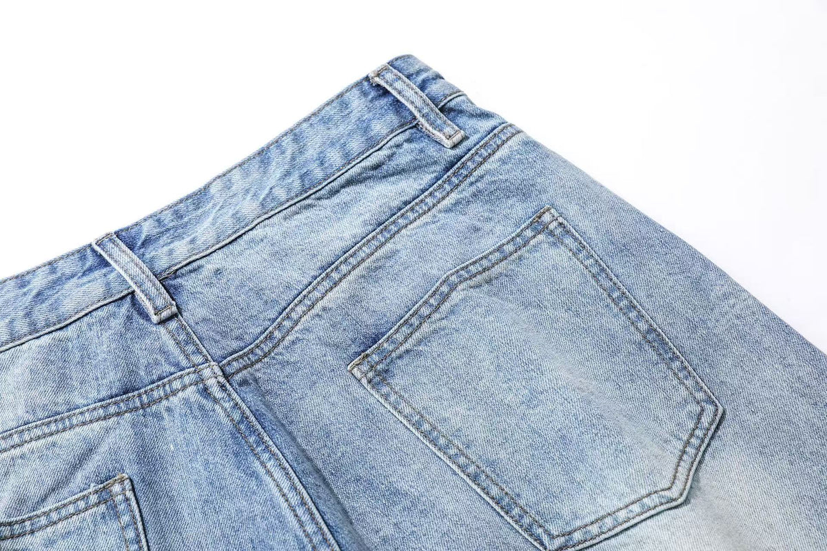 Washed Denim Knee-Length Jorts - OMYGOODS