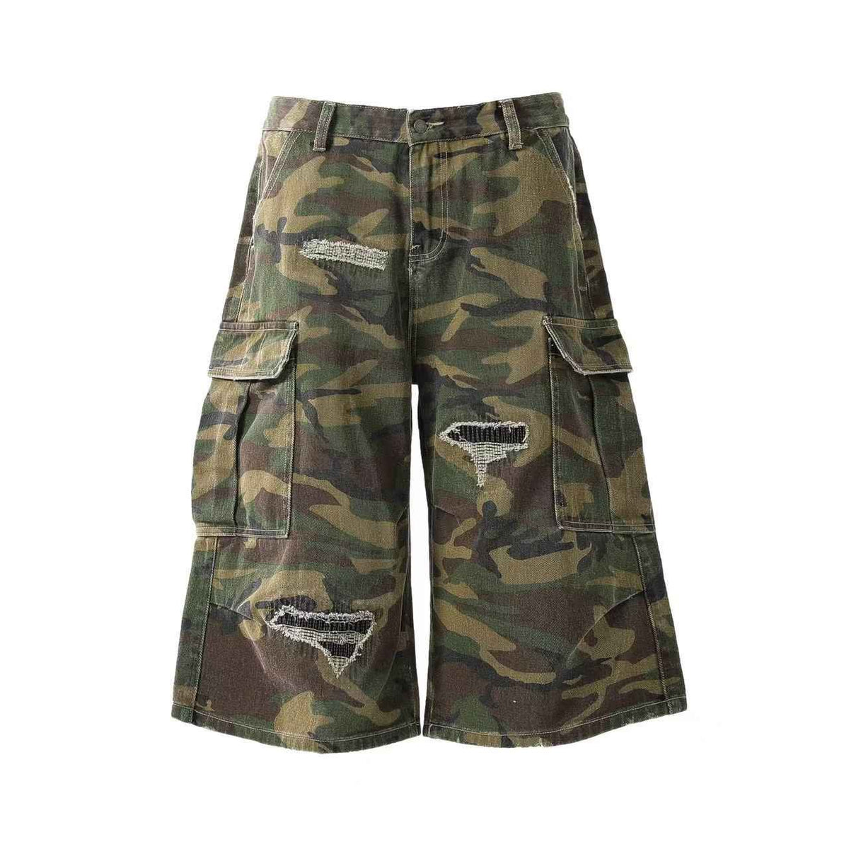 Distressed Camo Knee-Length Jorts