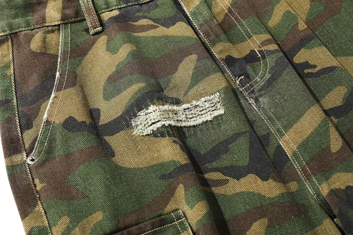 Distressed Camo Knee-Length Jorts - OMYGOODS
