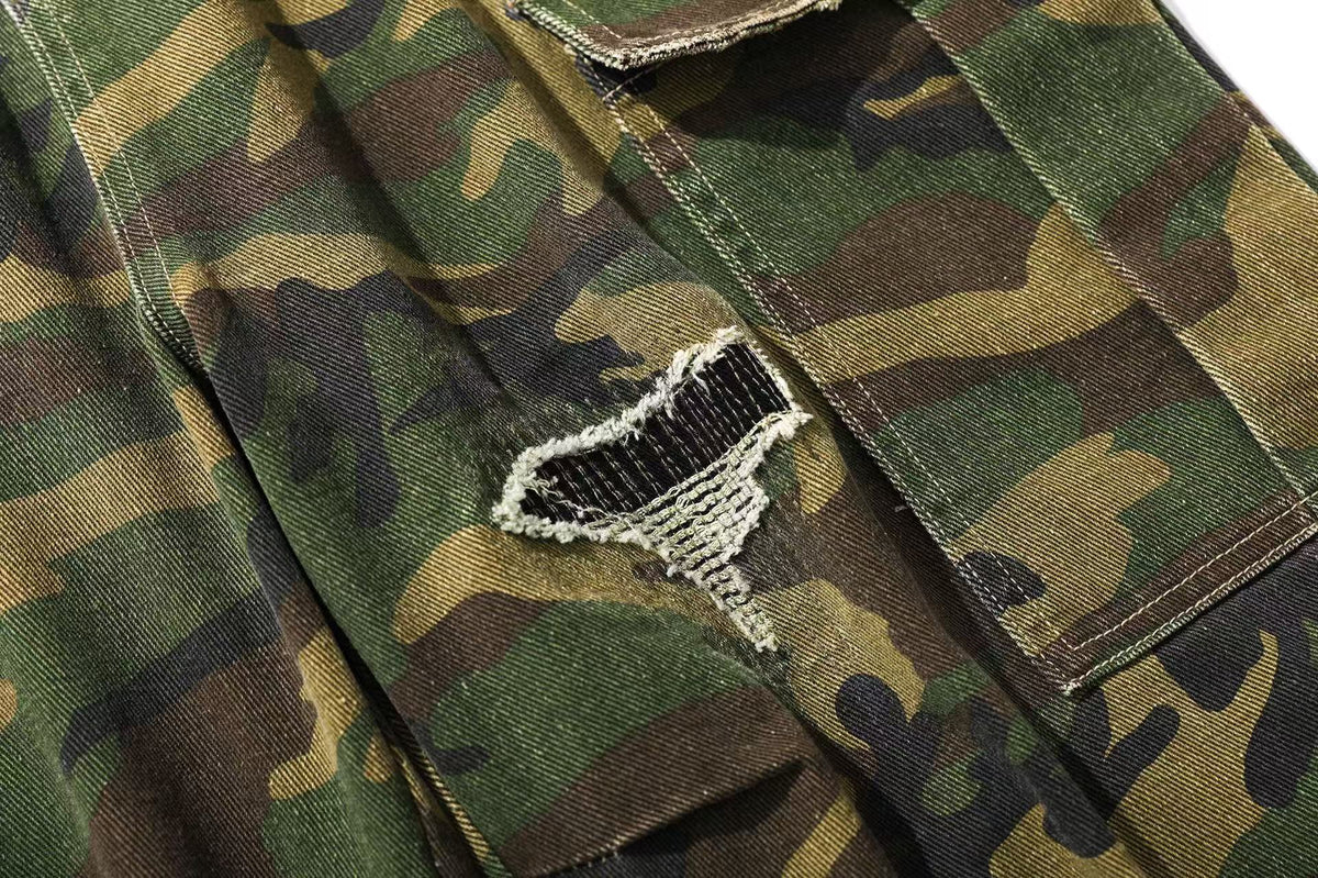 Distressed Camo Knee-Length Jorts - OMYGOODS