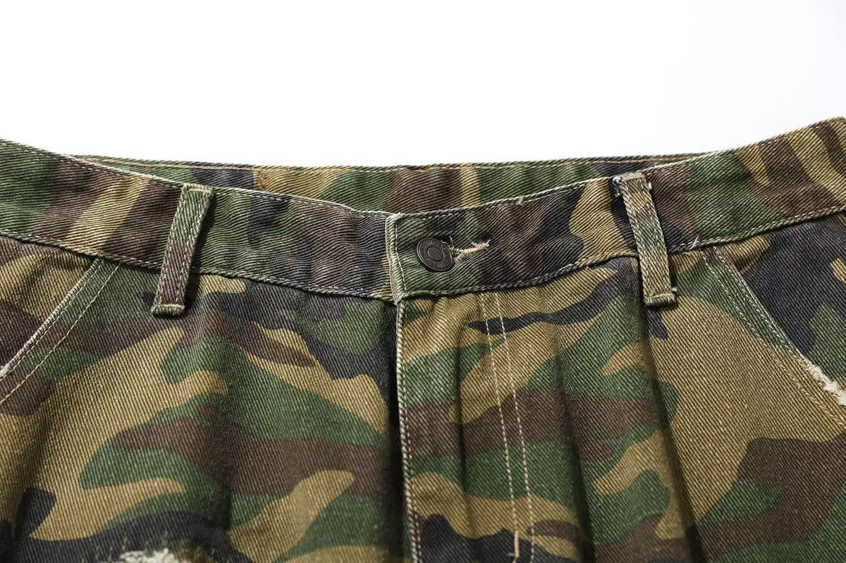 Distressed Camo Knee-Length Jorts - OMYGOODS