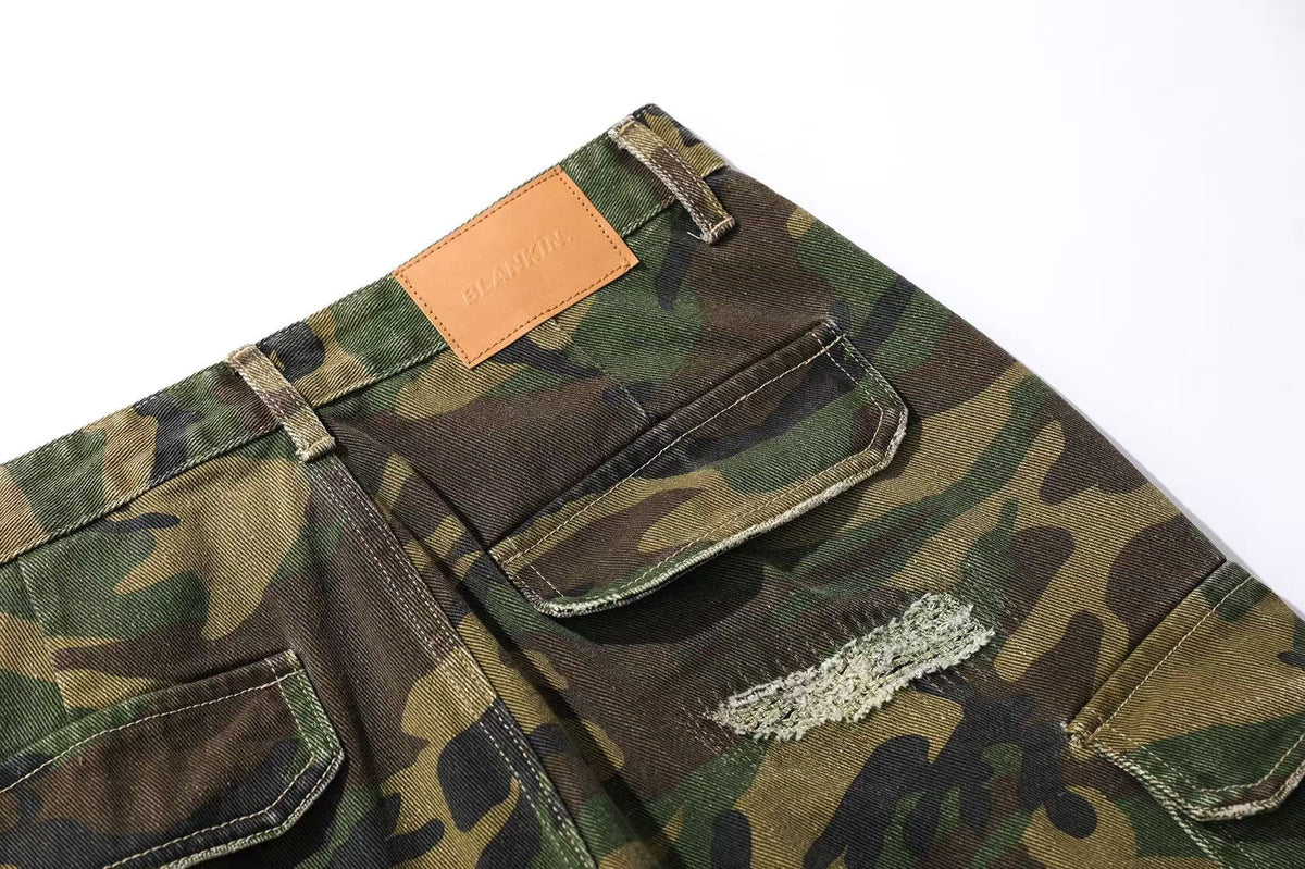 Distressed Camo Knee-Length Jorts - OMYGOODS