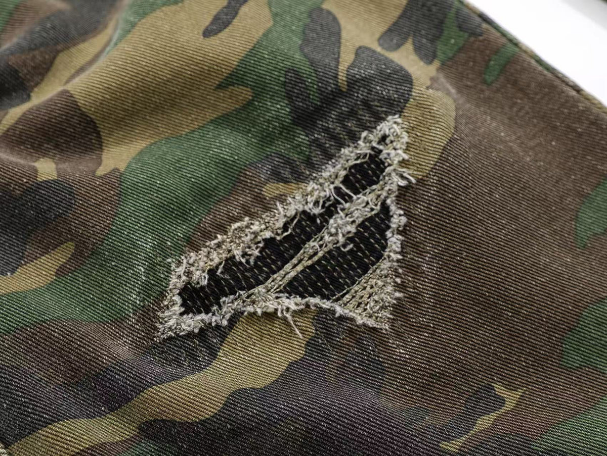 Distressed Camo Cargo Pants - OMYGOODS
