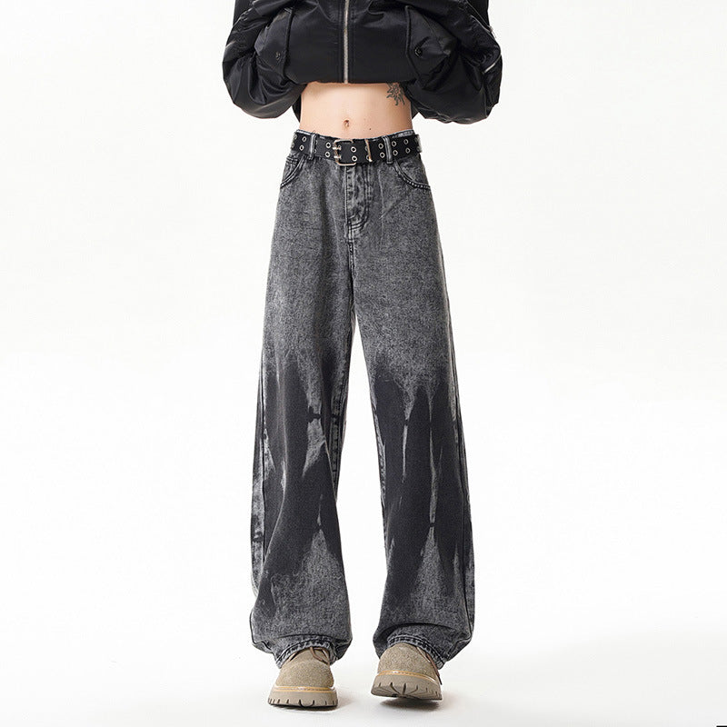 Dye-Printed Street-Style Denim Pants for Men