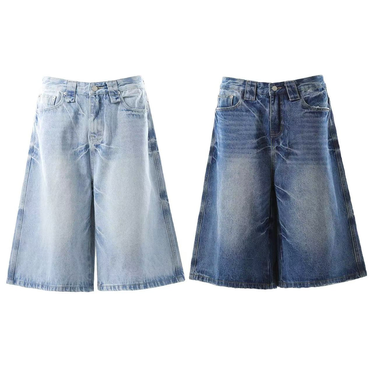 Washed Denim Knee-Length Jorts - OMYGOODS