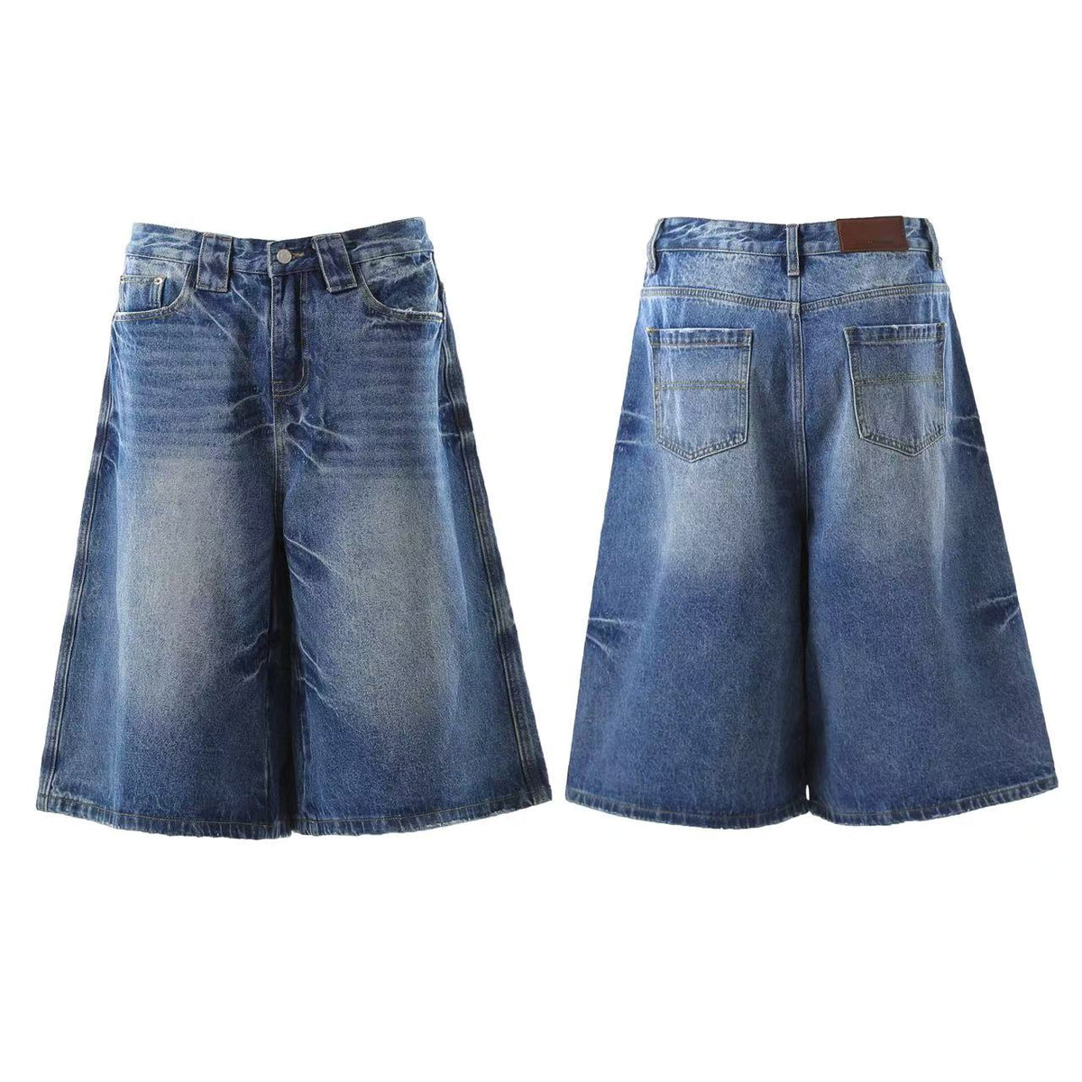 Washed Denim Knee-Length Jorts - OMYGOODS